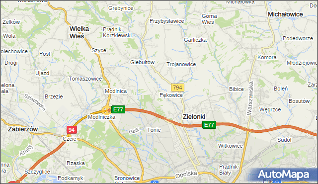 mapa Pękowice, Pękowice na mapie Targeo