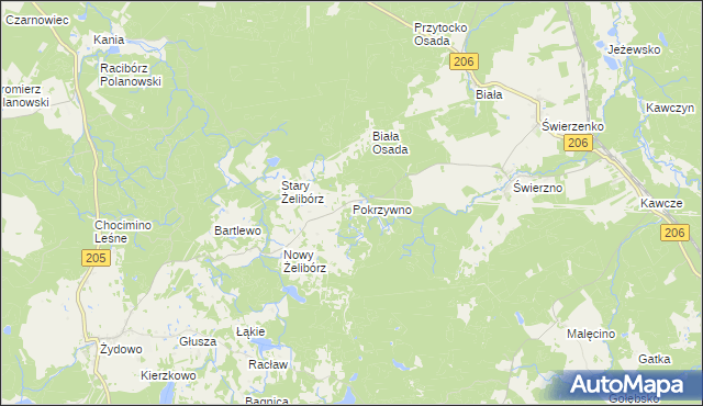 mapa Pokrzywno gmina Polanów, Pokrzywno gmina Polanów na mapie Targeo