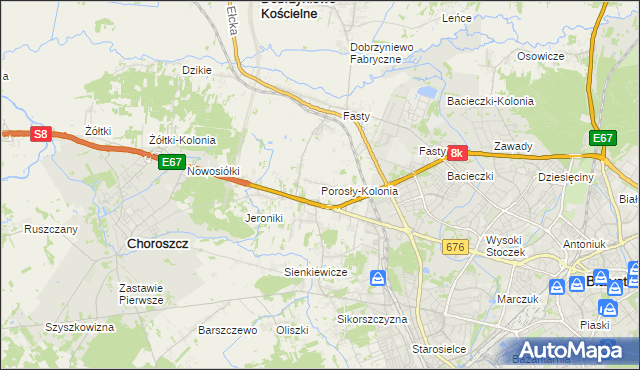 mapa Porosły-Kolonia, Porosły-Kolonia na mapie Targeo