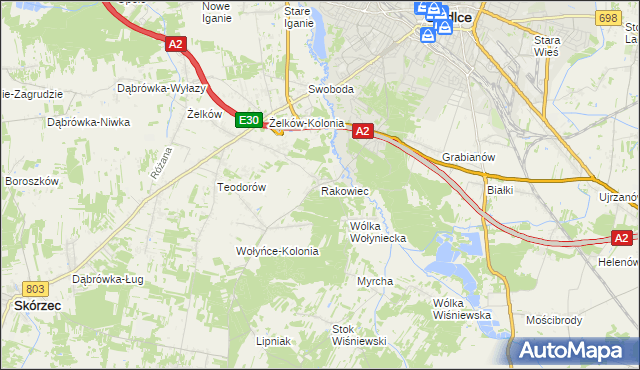 mapa Rakowiec gmina Siedlce, Rakowiec gmina Siedlce na mapie Targeo