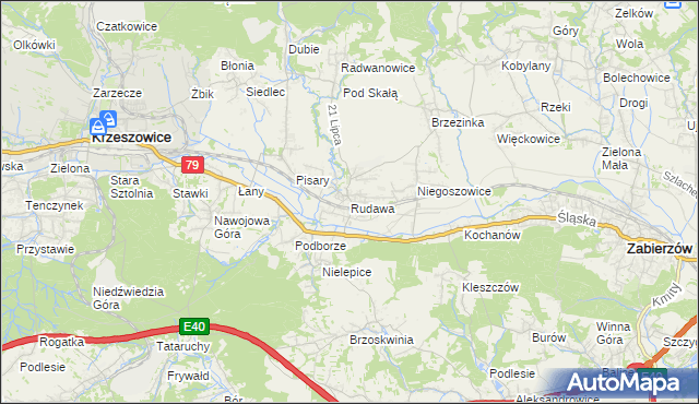 mapa Rudawa gmina Zabierzów, Rudawa gmina Zabierzów na mapie Targeo