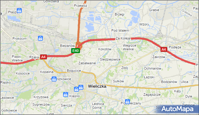 mapa Śledziejowice, Śledziejowice na mapie Targeo