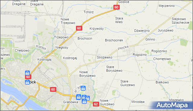 mapa Stróżewko gmina Radzanowo, Stróżewko gmina Radzanowo na mapie Targeo