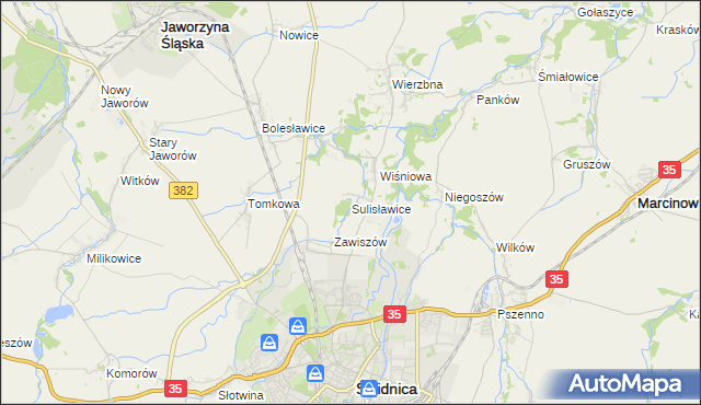 mapa Sulisławice gmina Świdnica, Sulisławice gmina Świdnica na mapie Targeo