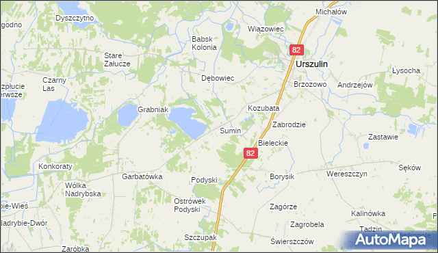 mapa Sumin gmina Urszulin, Sumin gmina Urszulin na mapie Targeo