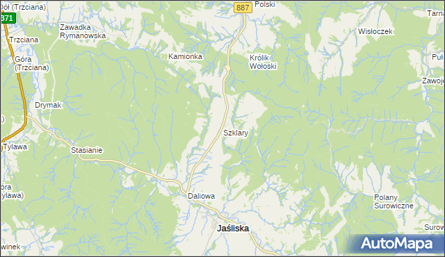 mapa Szklary gmina Jaśliska, Szklary gmina Jaśliska na mapie Targeo