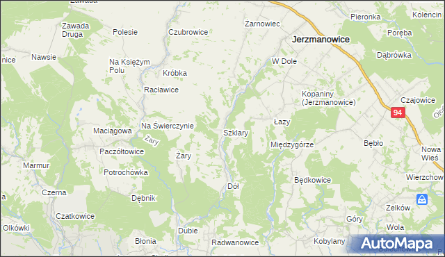 mapa Szklary gmina Jerzmanowice-Przeginia, Szklary gmina Jerzmanowice-Przeginia na mapie Targeo
