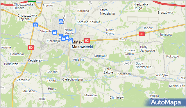 mapa Targówka gmina Mińsk Mazowiecki, Targówka gmina Mińsk Mazowiecki na mapie Targeo