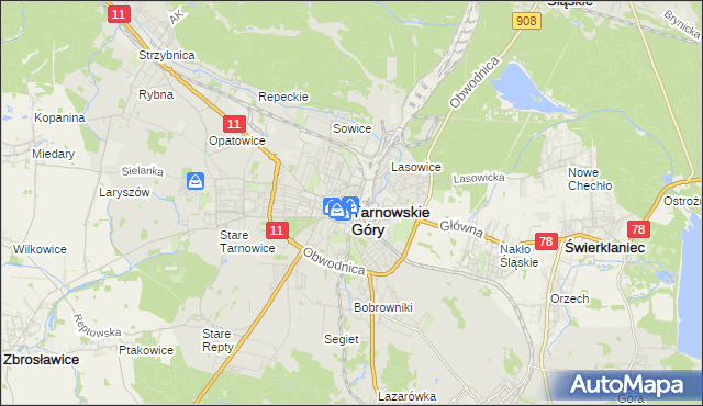 mapa Tarnowskie Góry, Tarnowskie Góry na mapie Targeo