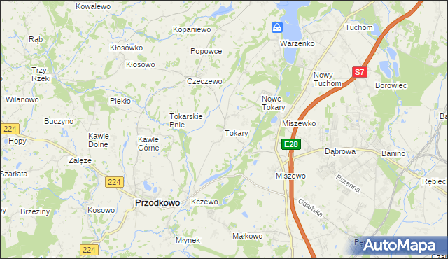 mapa Tokary gmina Przodkowo, Tokary gmina Przodkowo na mapie Targeo