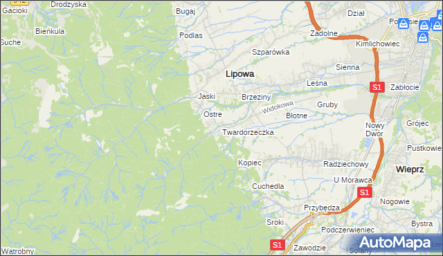 mapa Twardorzeczka, Twardorzeczka na mapie Targeo