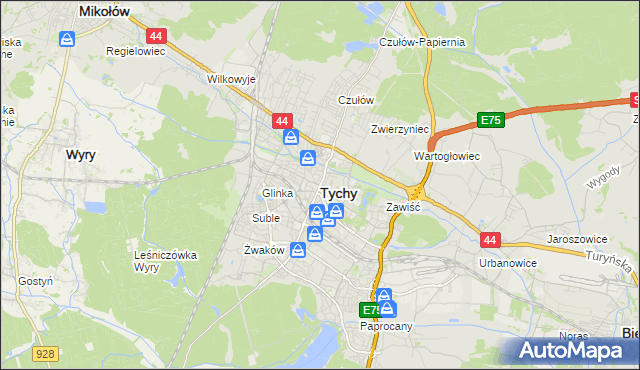 mapa Tychów, Tychy na mapie Targeo