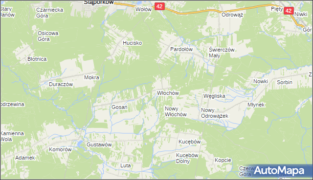 mapa Włochów gmina Stąporków, Włochów gmina Stąporków na mapie Targeo