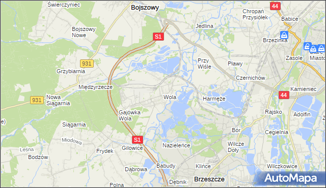 mapa Wola gmina Miedźna, Wola gmina Miedźna na mapie Targeo