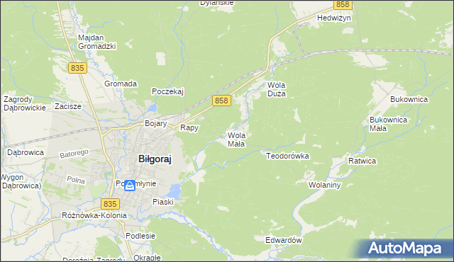 mapa Wola Mała gmina Biłgoraj, Wola Mała gmina Biłgoraj na mapie Targeo