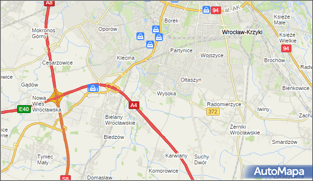 mapa Wysoka gmina Kobierzyce, Wysoka gmina Kobierzyce na mapie Targeo