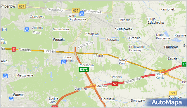 mapa Zakręt gmina Wiązowna, Zakręt gmina Wiązowna na mapie Targeo