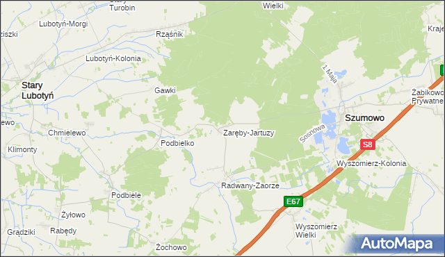 mapa Zaręby-Jartuzy, Zaręby-Jartuzy na mapie Targeo