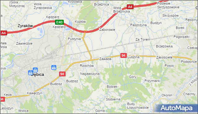 mapa Zawada gmina Dębica, Zawada gmina Dębica na mapie Targeo