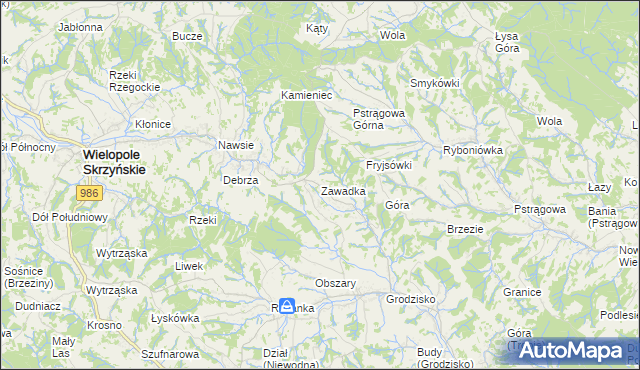 mapa Zawadka gmina Strzyżów, Zawadka gmina Strzyżów na mapie Targeo