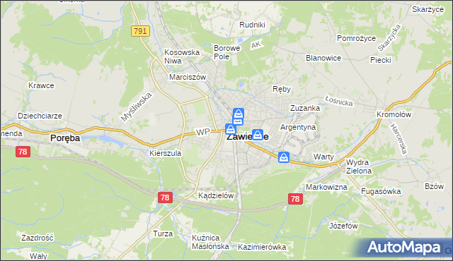 mapa Zawiercie, Zawiercie na mapie Targeo