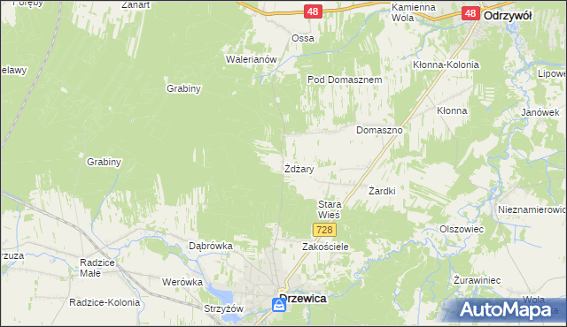 mapa Żdżary gmina Drzewica, Żdżary gmina Drzewica na mapie Targeo