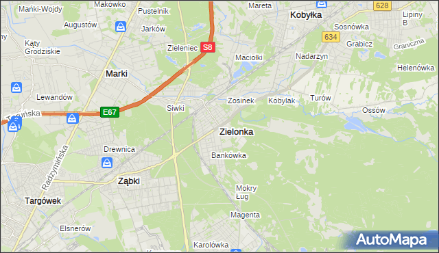 mapa Zielonka powiat wołomiński, Zielonka powiat wołomiński na mapie Targeo