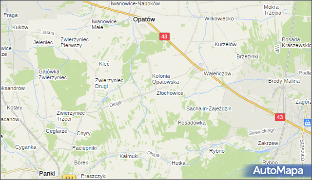 mapa Złochowice, Złochowice na mapie Targeo