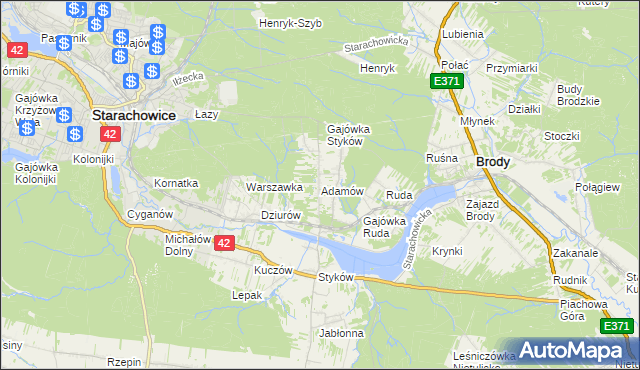 mapa Adamów gmina Brody, Adamów gmina Brody na mapie Targeo