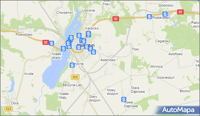 mapa Adamowo gmina Wolsztyn, Adamowo gmina Wolsztyn na mapie Targeo
