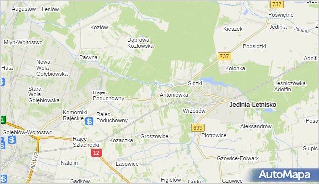 mapa Antoniówka gmina Jedlnia-Letnisko, Antoniówka gmina Jedlnia-Letnisko na mapie Targeo