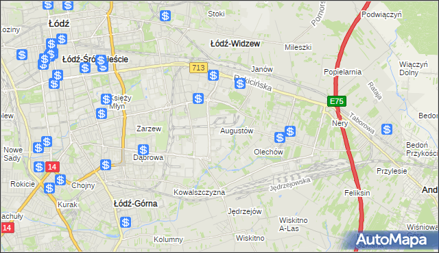 mapa Augustów gmina Łódź, Augustów gmina Łódź na mapie Targeo