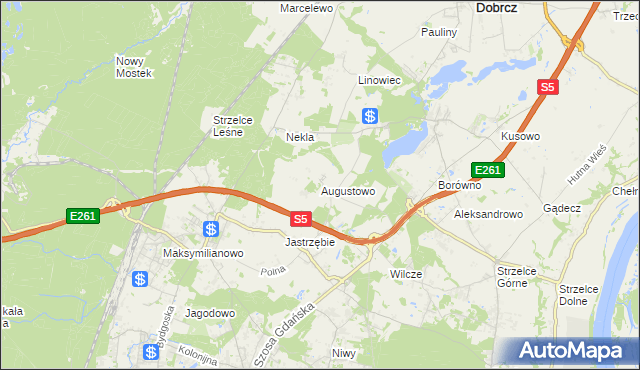 mapa Augustowo gmina Dobrcz, Augustowo gmina Dobrcz na mapie Targeo