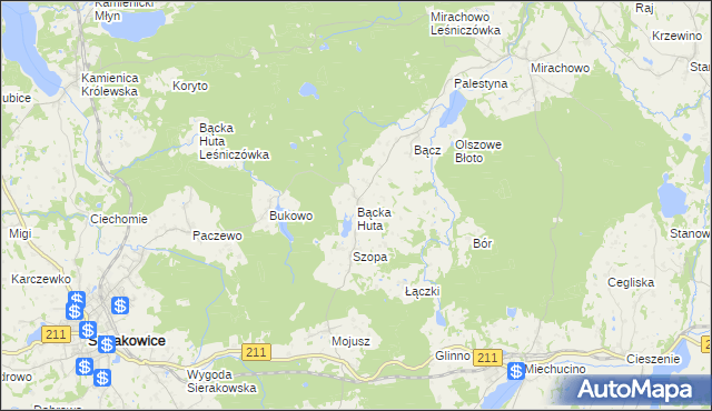 mapa Bącka Huta, Bącka Huta na mapie Targeo