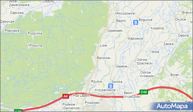 mapa Baczków gmina Bochnia, Baczków gmina Bochnia na mapie Targeo