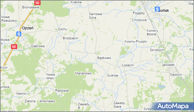 mapa Bądkowo gmina Sońsk, Bądkowo gmina Sońsk na mapie Targeo