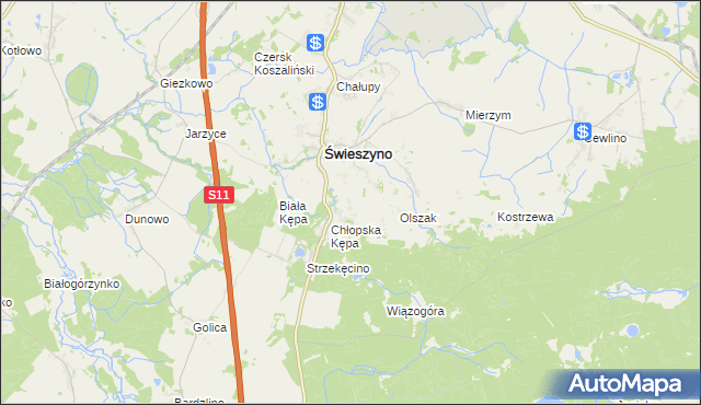 mapa Bagno gmina Świeszyno, Bagno gmina Świeszyno na mapie Targeo