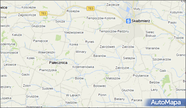 mapa Baranów gmina Skalbmierz, Baranów gmina Skalbmierz na mapie Targeo