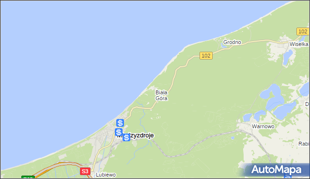 mapa Biała Góra gmina Międzyzdroje, Biała Góra gmina Międzyzdroje na mapie Targeo