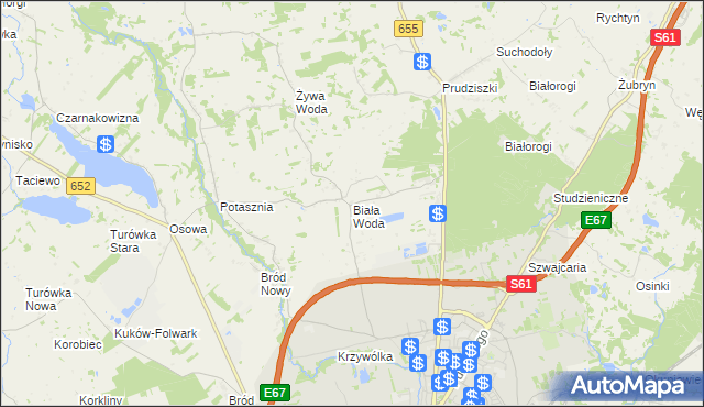 mapa Biała Woda gmina Suwałki, Biała Woda gmina Suwałki na mapie Targeo