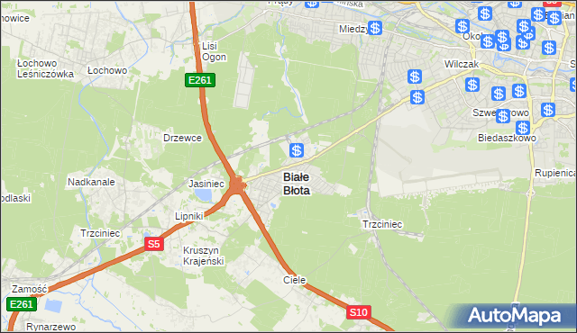 mapa Białe Błota powiat bydgoski, Białe Błota powiat bydgoski na mapie Targeo