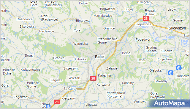 mapa Biecz powiat gorlicki, Biecz powiat gorlicki na mapie Targeo