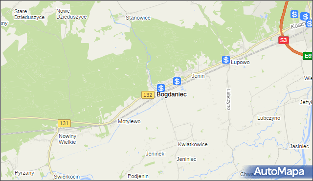 mapa Bogdaniec powiat gorzowski, Bogdaniec powiat gorzowski na mapie Targeo