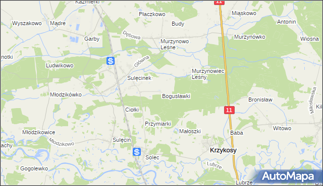 mapa Bogusławki gmina Krzykosy, Bogusławki gmina Krzykosy na mapie Targeo