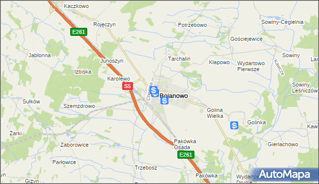 mapa Bojanowo powiat rawicki, Bojanowo powiat rawicki na mapie Targeo