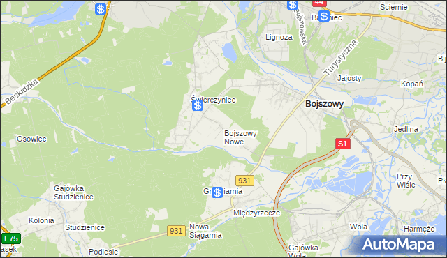 mapa Bojszowy Nowe, Bojszowy Nowe na mapie Targeo