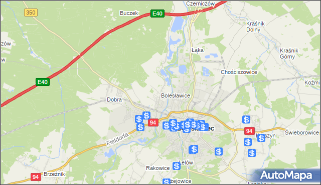 mapa Bolesławice gmina Bolesławiec, Bolesławice gmina Bolesławiec na mapie Targeo