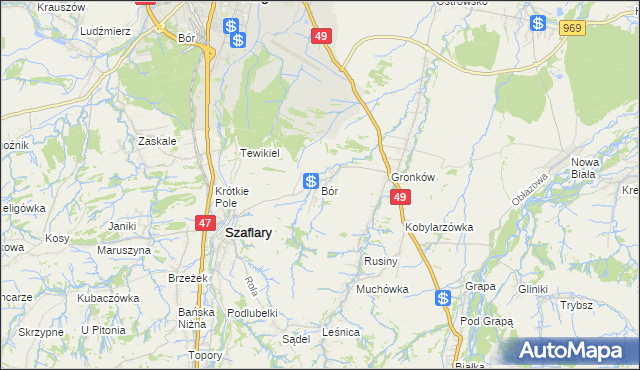 mapa Bór gmina Szaflary, Bór gmina Szaflary na mapie Targeo