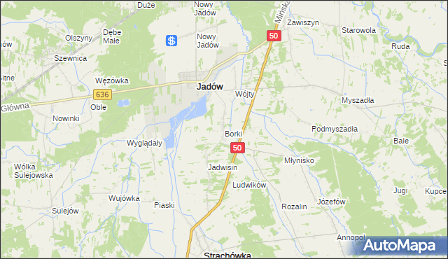 mapa Borki gmina Jadów, Borki gmina Jadów na mapie Targeo