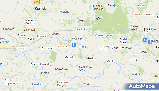 mapa Borki gmina Kramsk, Borki gmina Kramsk na mapie Targeo